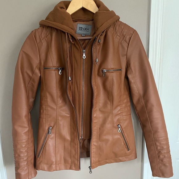 Brown/tan faux leather jacket, size small - Picture 2 of 11